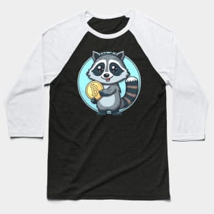 Bitcoin Golden Coin Featuring an Adorable Raccoon - Limited Edition Design! Baseball T-Shirt